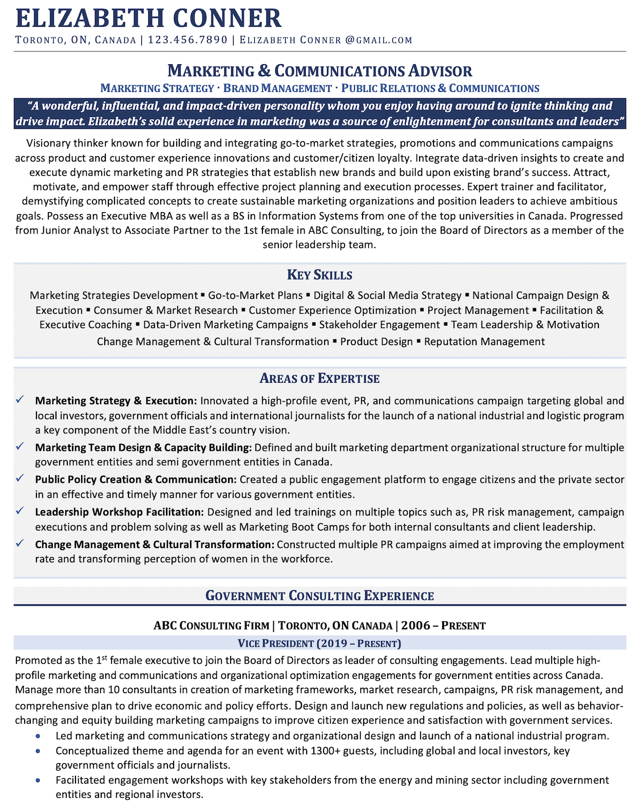 executive resume writing service canada