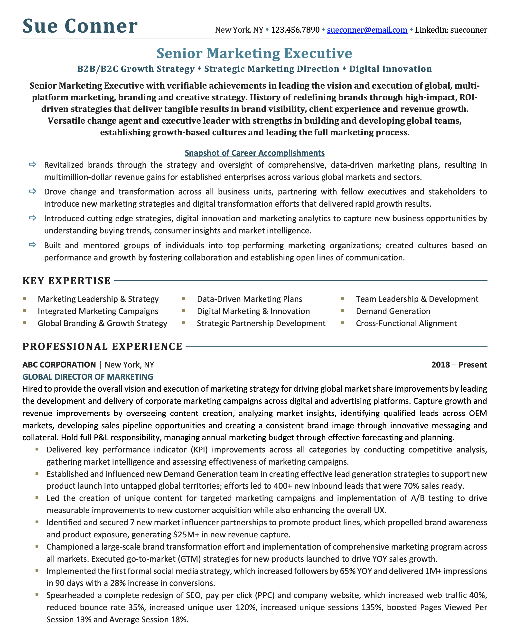 resume summary examples for online marketing