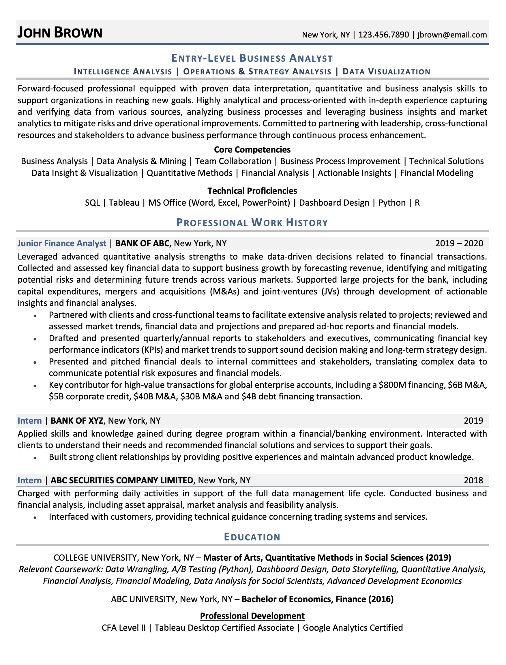 Entry-Level Resume Sample