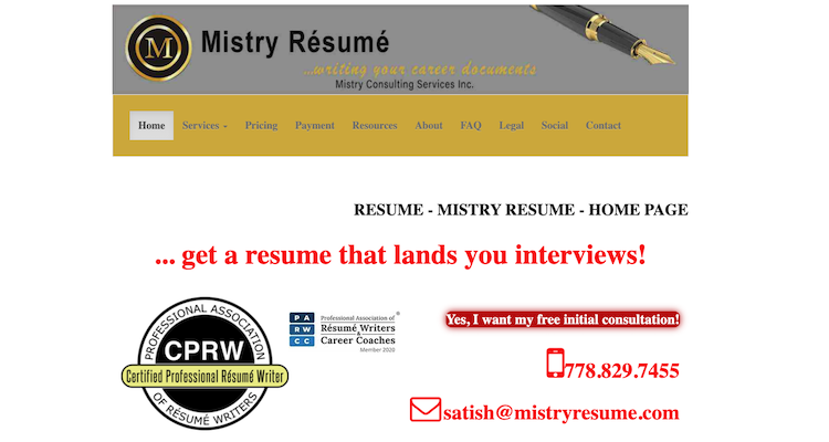 Mistry Resume - best Vancouver Resume Services
