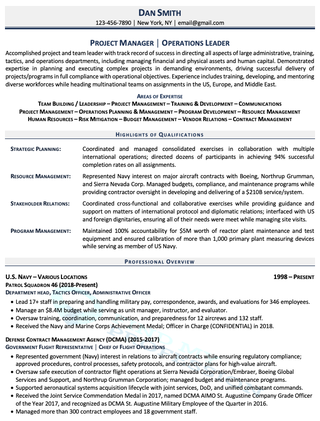 writing a resume for military service