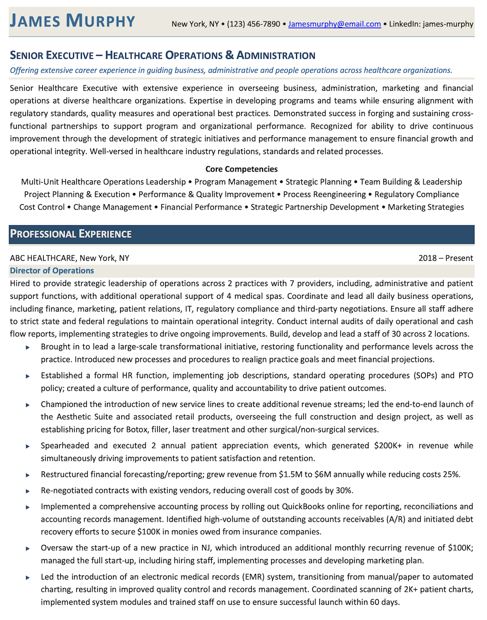 Healthcare Resume Sample