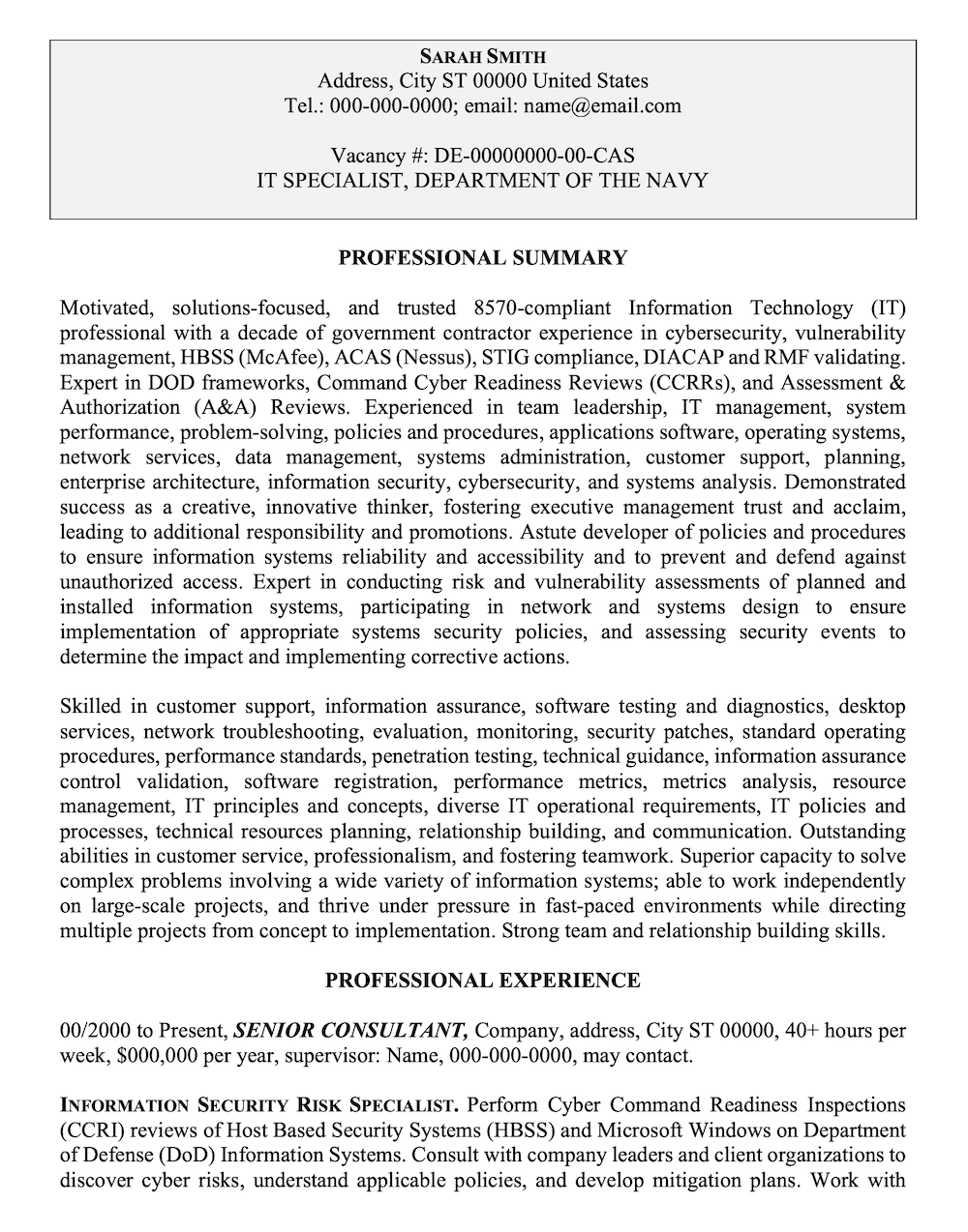 Federal Resume Sample