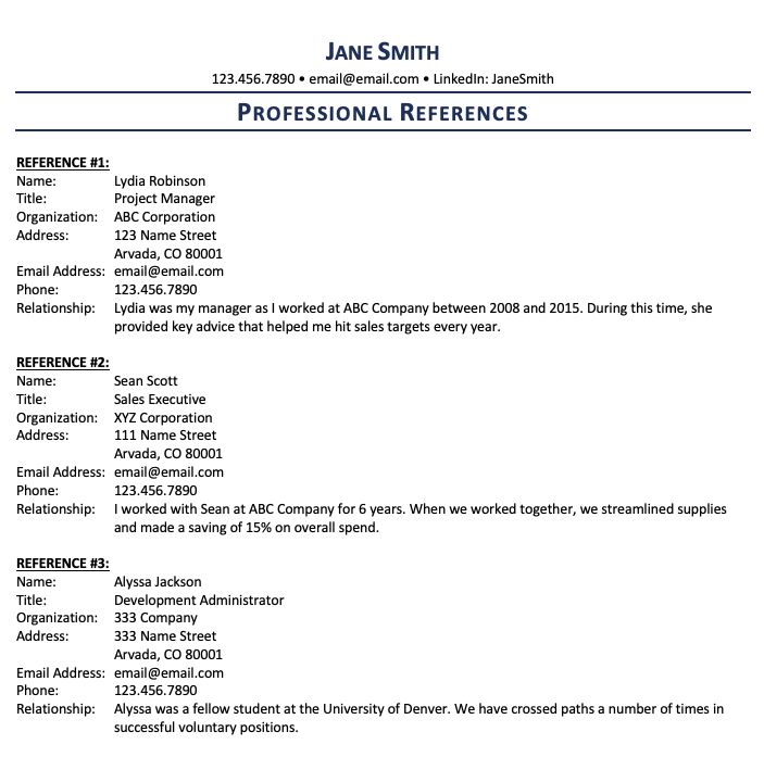 resume references template word