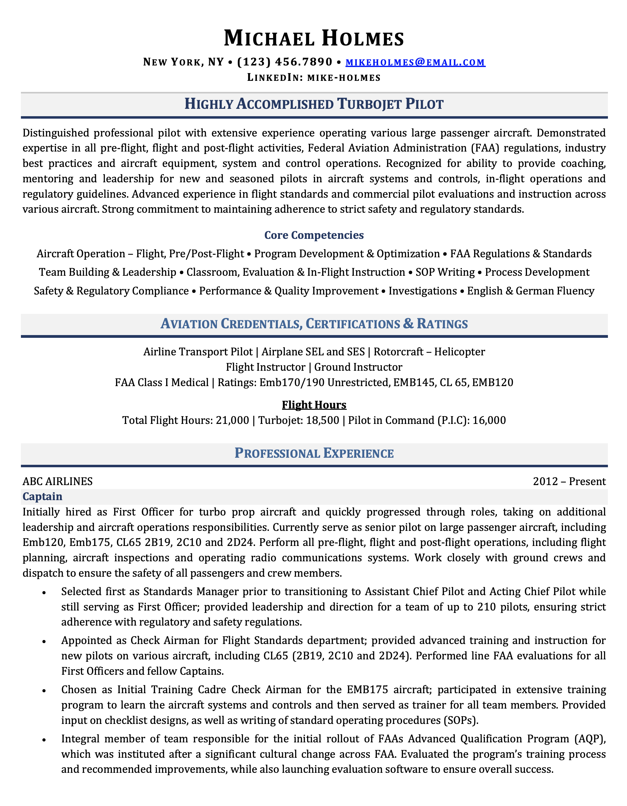 Pilot Resume Sample